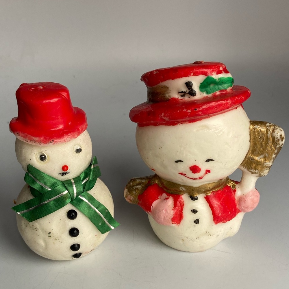 Two Figural Snowman Christmas Candles